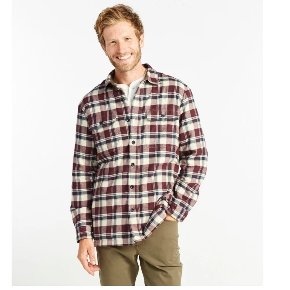 L.L.BEAN Men's Fleece-Lined Flannel Shirt, Traditional Fit. Classic Navy.Size XL